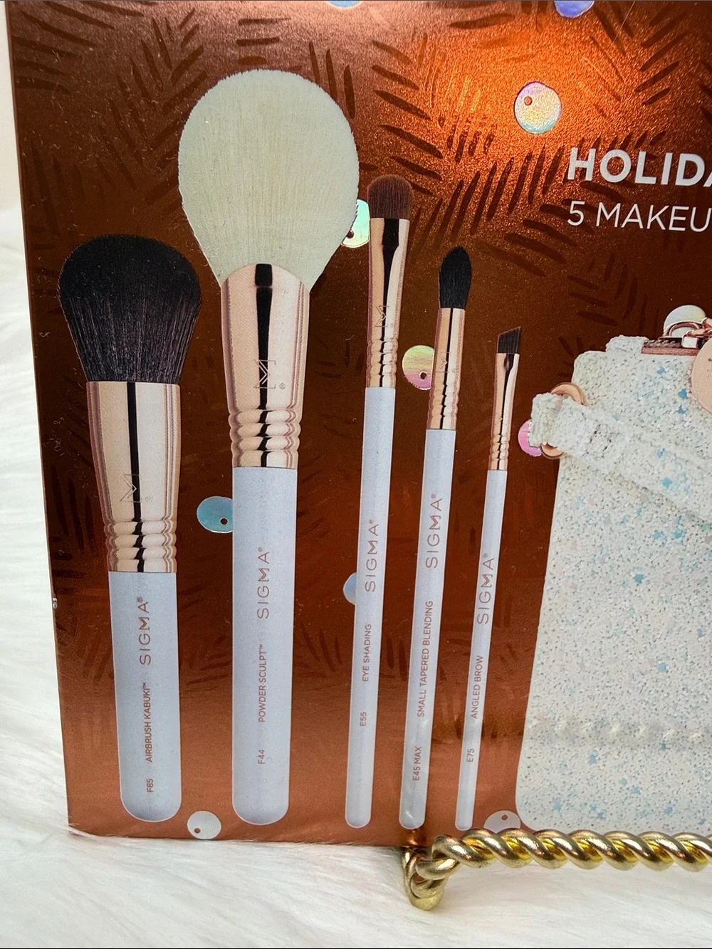 NWT Sigma Beauty Makeup Brush Set with Glitter White & Rose Gold Accents